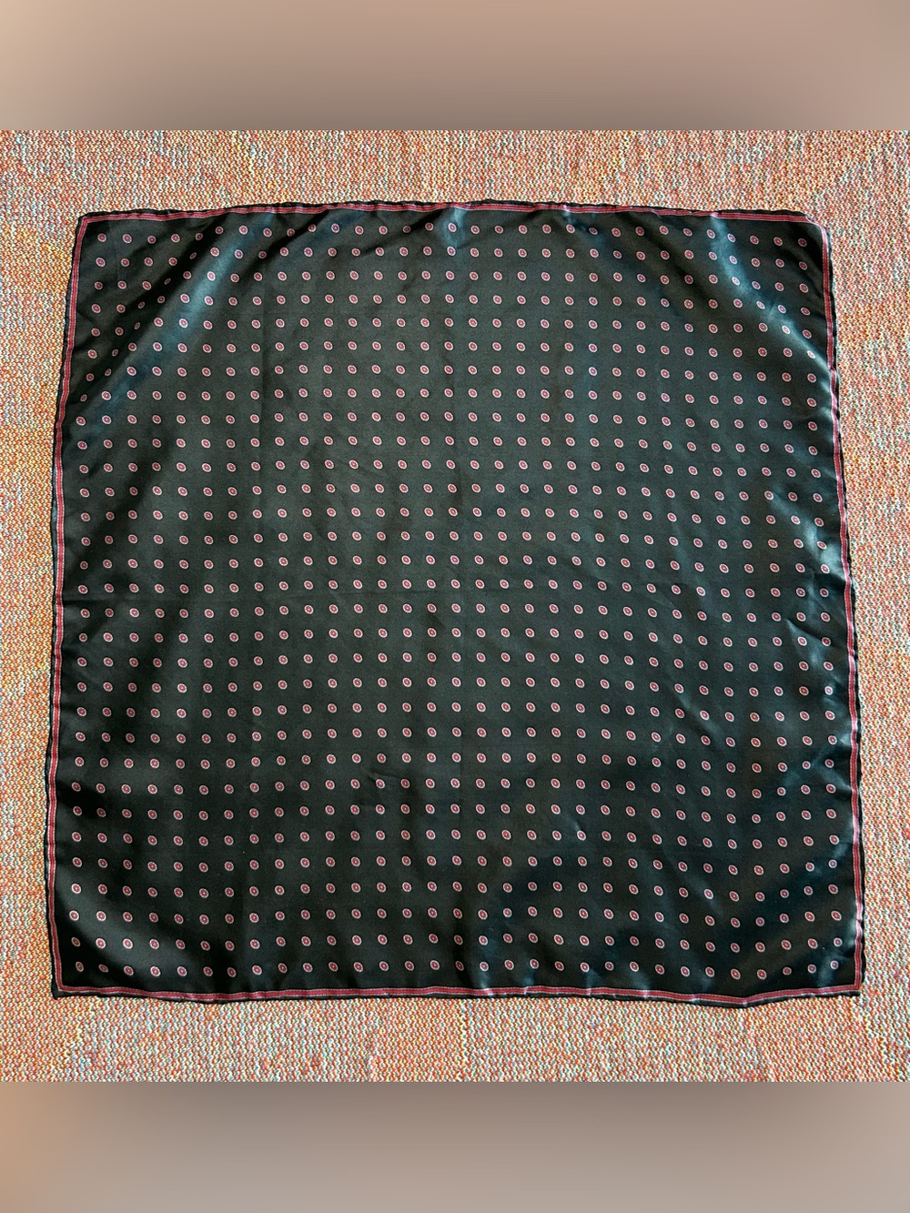 Ashear Vintage Black Silk Pocket Square Scarf Red Polka Dot Italy